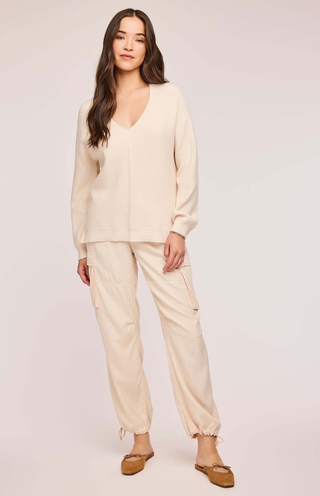 Lisbon V-Neck Knit Pullover|color:Cream