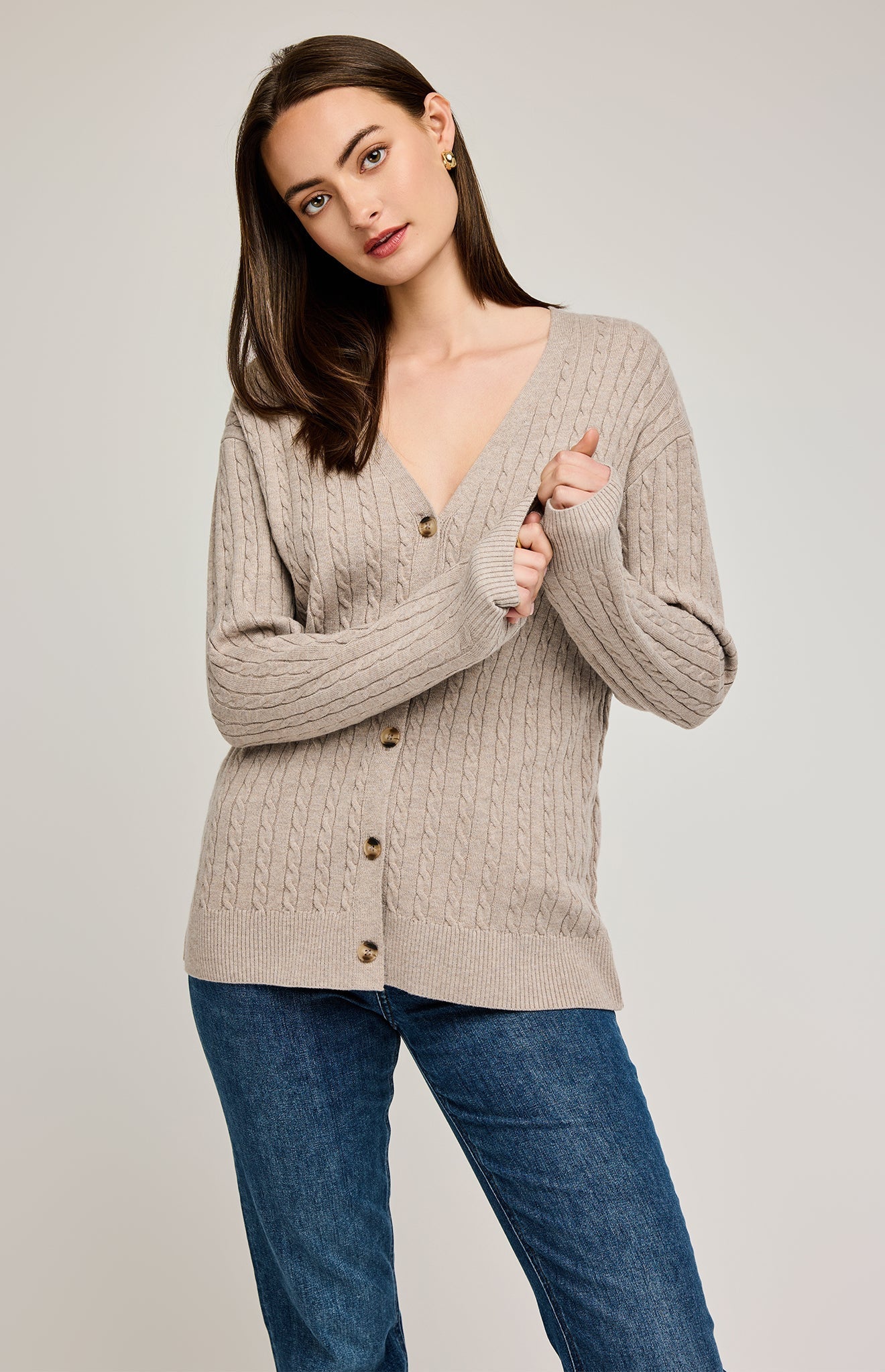 Lucia Button Up Cardigan|color:Heather Taupe