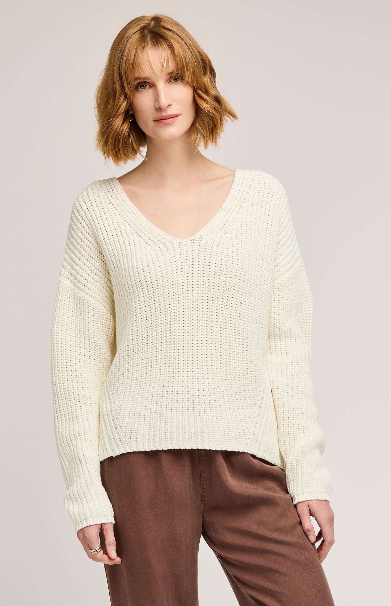 Spencer V-Neck Knit Pullover|color:Cream