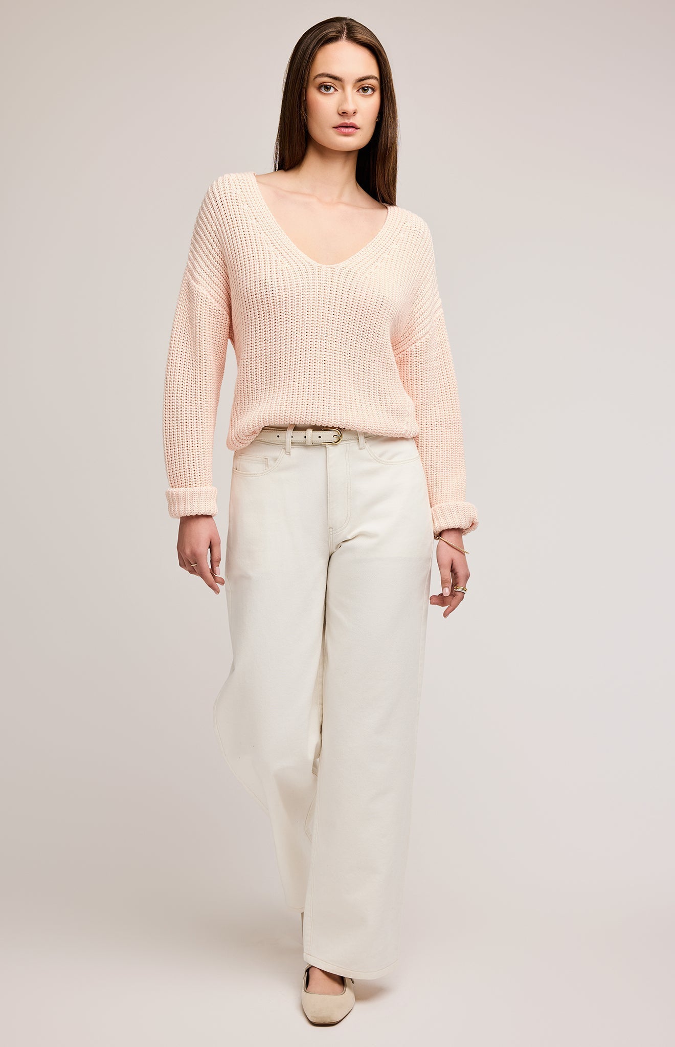 Spencer V-Neck Knit Pullover|color:Rosewater