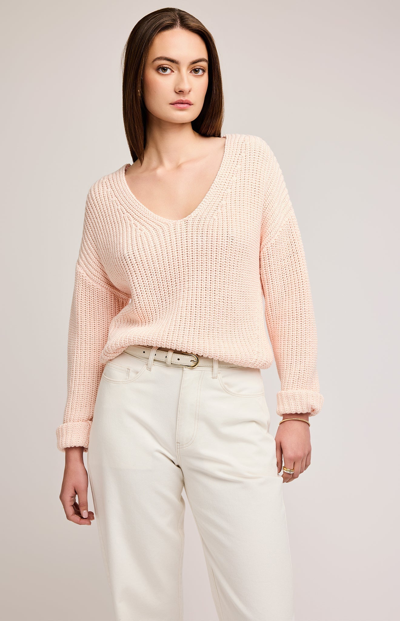 Spencer V-Neck Knit Pullover|color:Rosewater