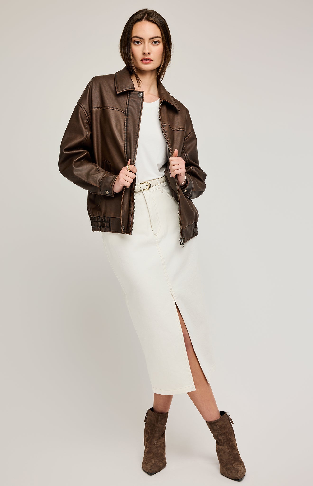 Danica Vegan Leather Bomber|color:Chocolate 