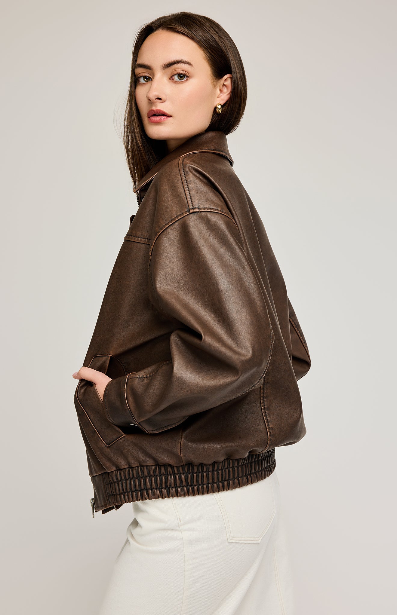 Danica Vegan Leather Bomber|color:Chocolate 