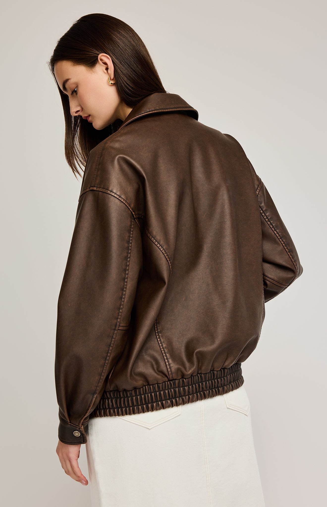 Danica Vegan Leather Bomber|color:Chocolate 