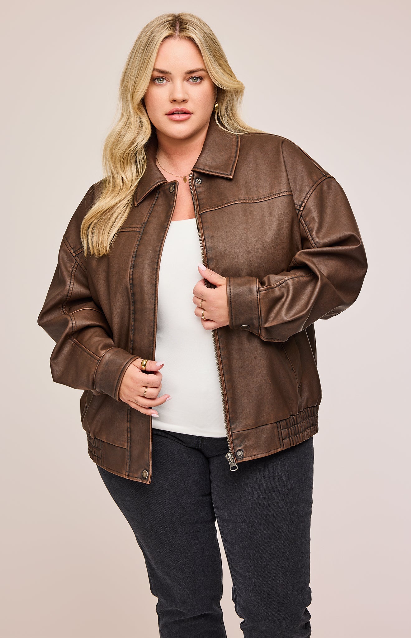 Danica Vegan Leather Bomber|color:Chocolate 