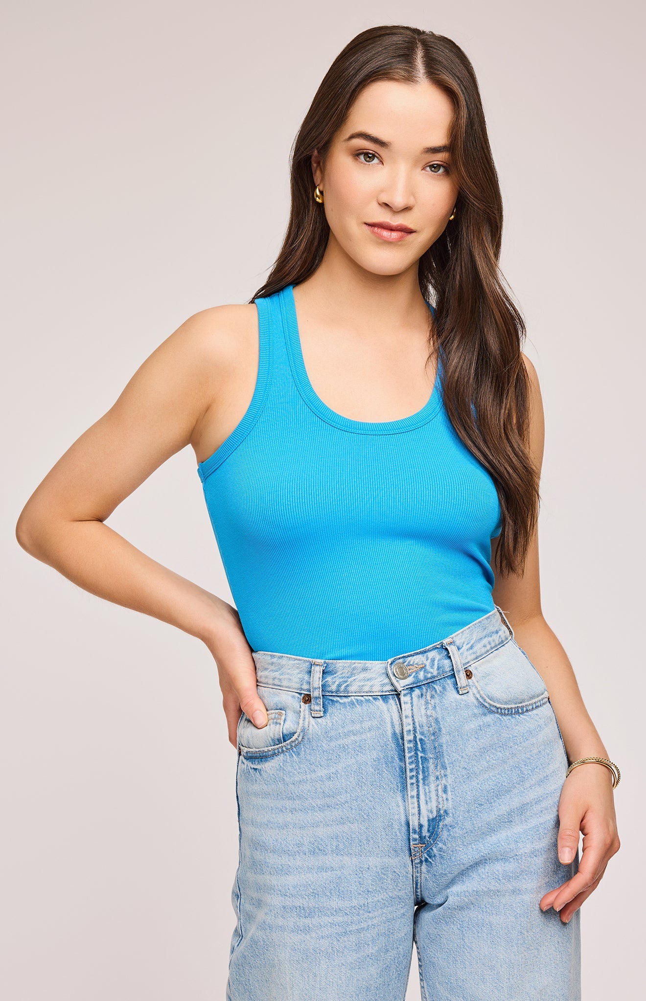 Bowen Ribbed Tank Top|color:Capri