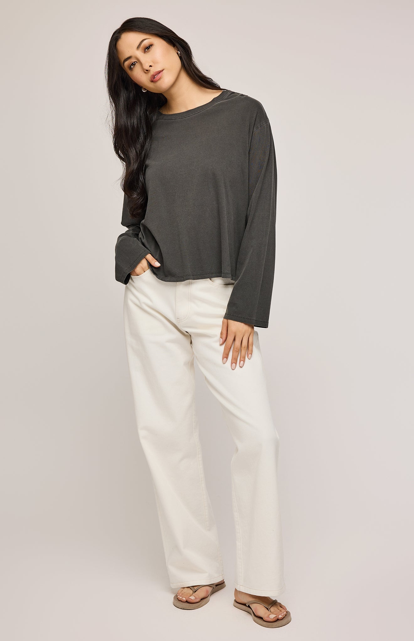 Naomi Long Sleeve Top|color:Washed Black