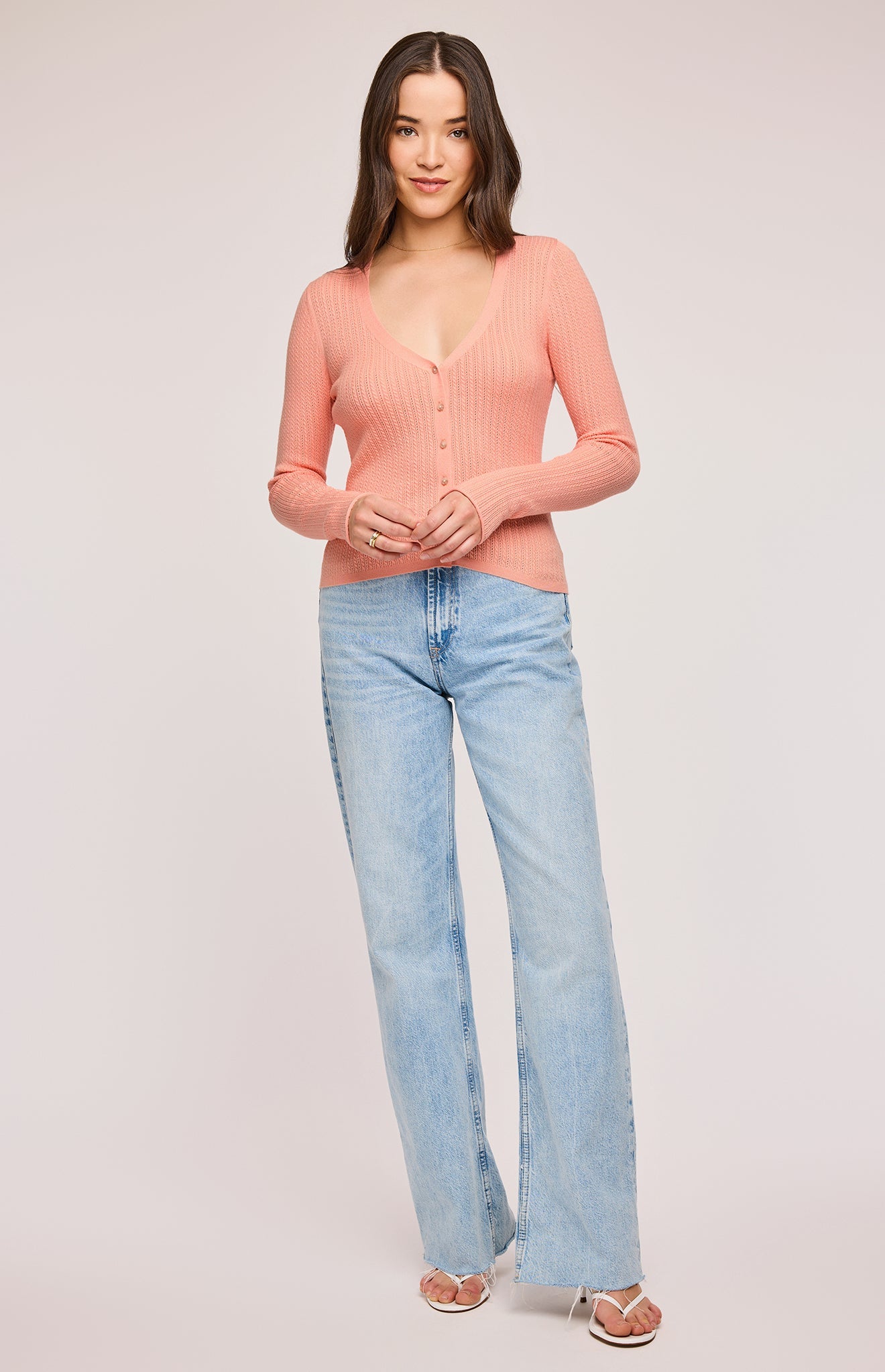 Mia V-Neck Pullover Top|color:Bellini