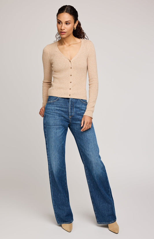 Mia V-Neck Pullover Top|color:Heather Latte