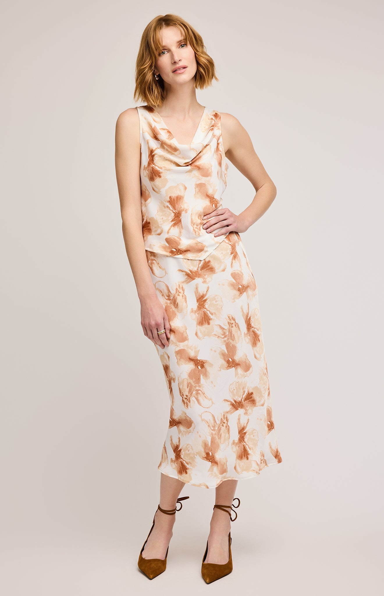 Tatiana Satin Midi Skirt|color:Sienna Petal