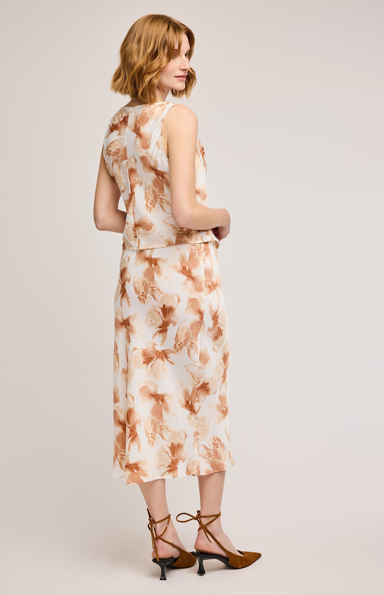 Tatiana Satin Midi Skirt|color:Sienna Petal