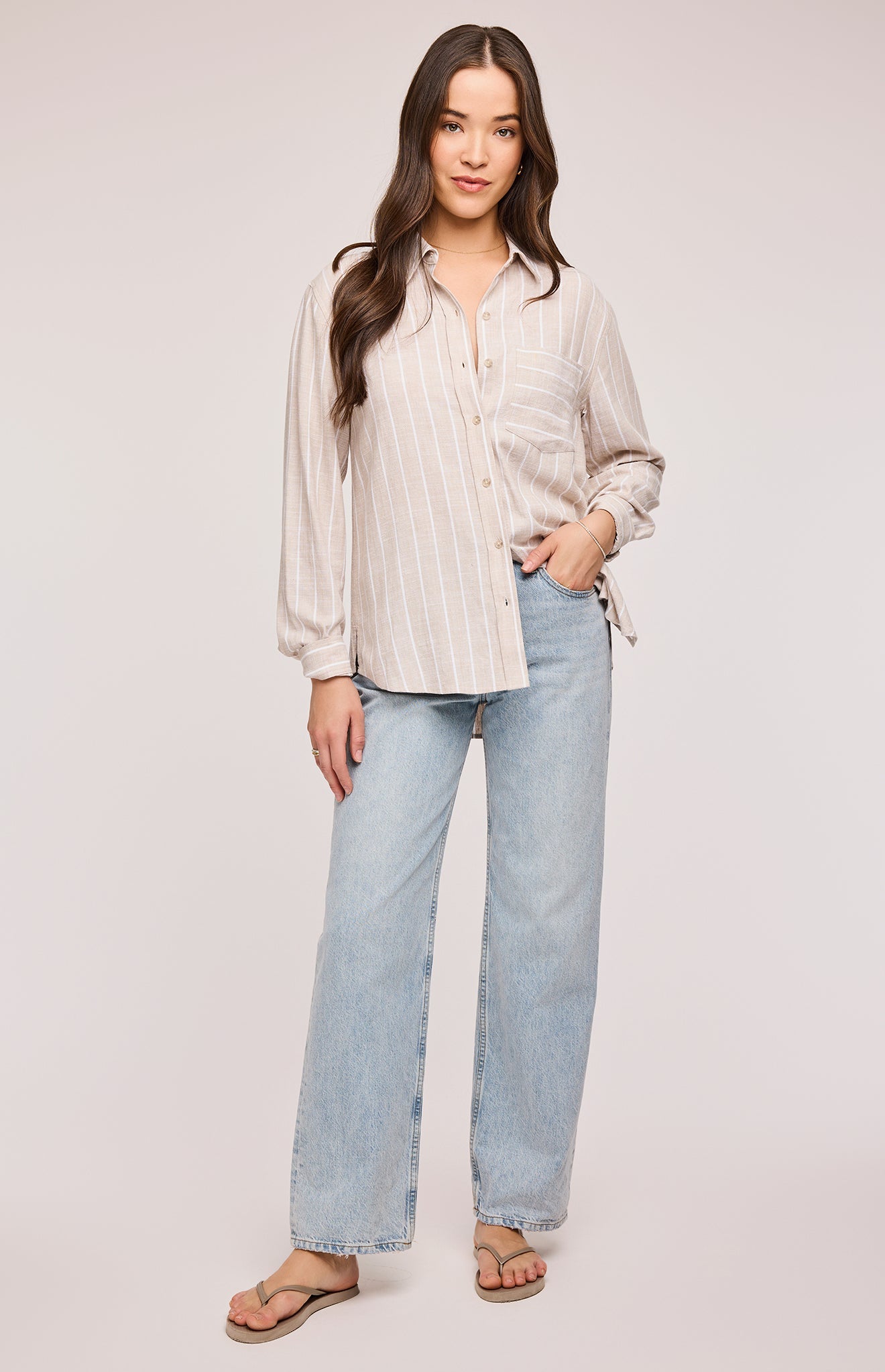 Portia Button Down Shirt|color:Linen Stripe