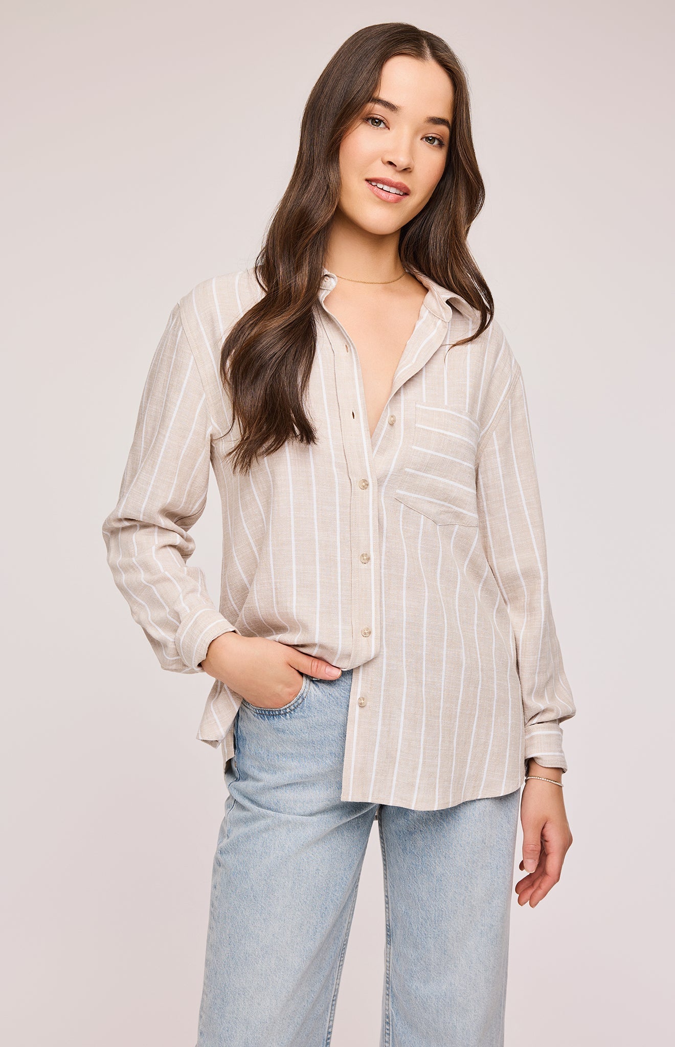 Portia Button Down Shirt|color:Linen Stripe