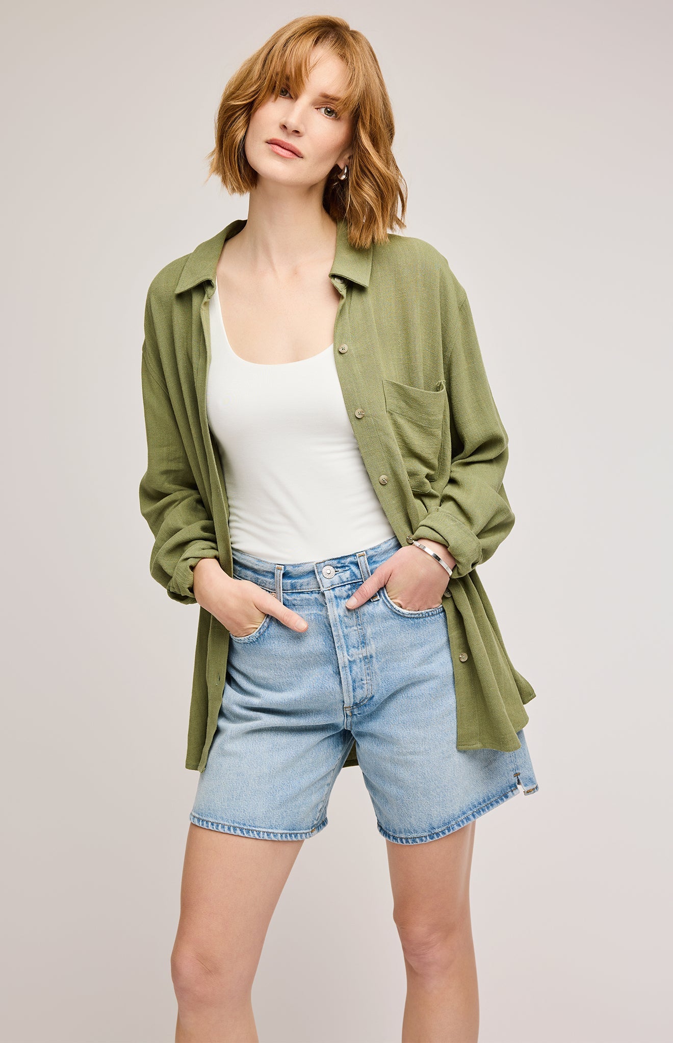 Portia Button Down Shirt|color:Matcha