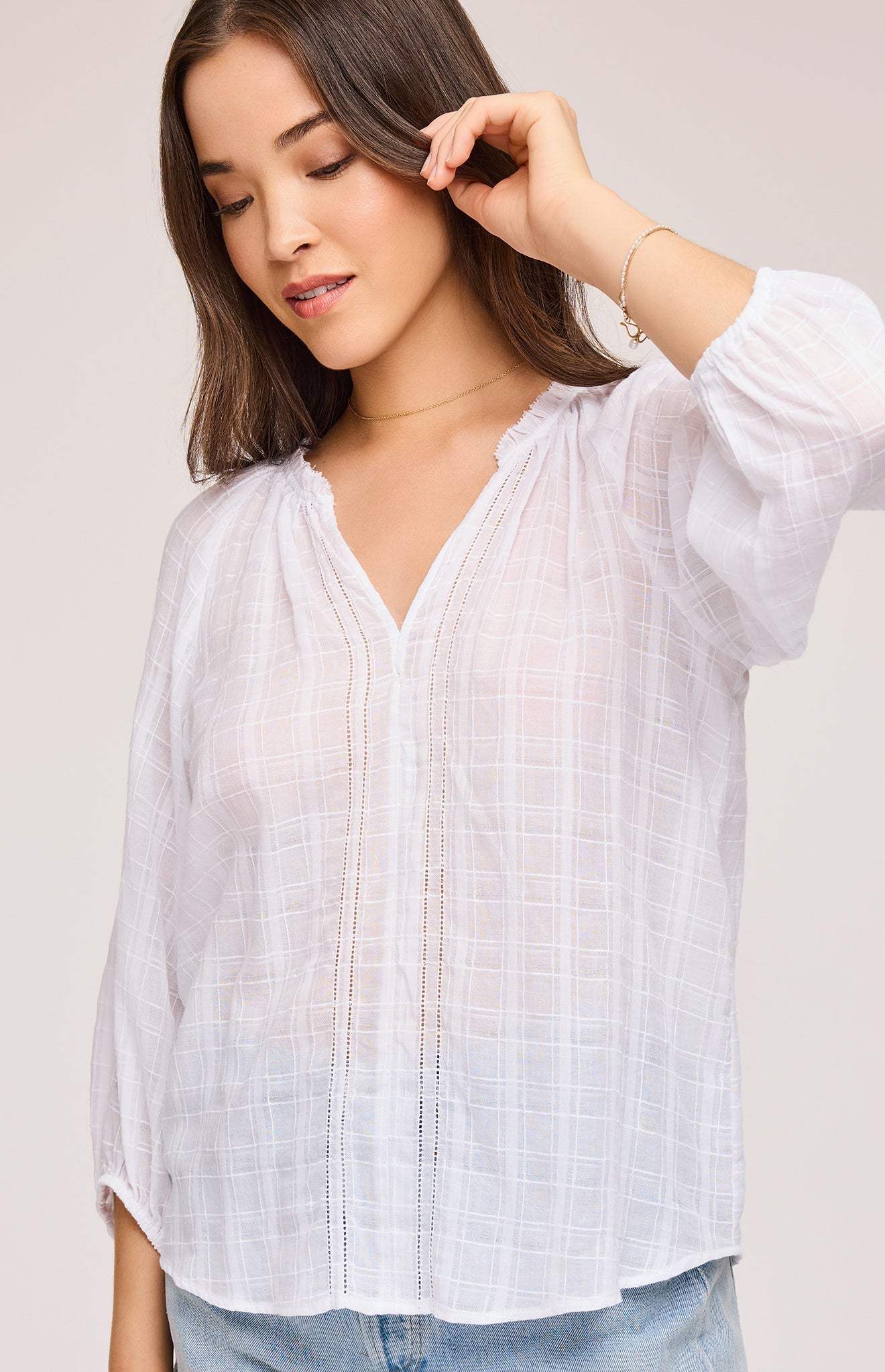 Atlas Textured Cotton Blouse|color:White