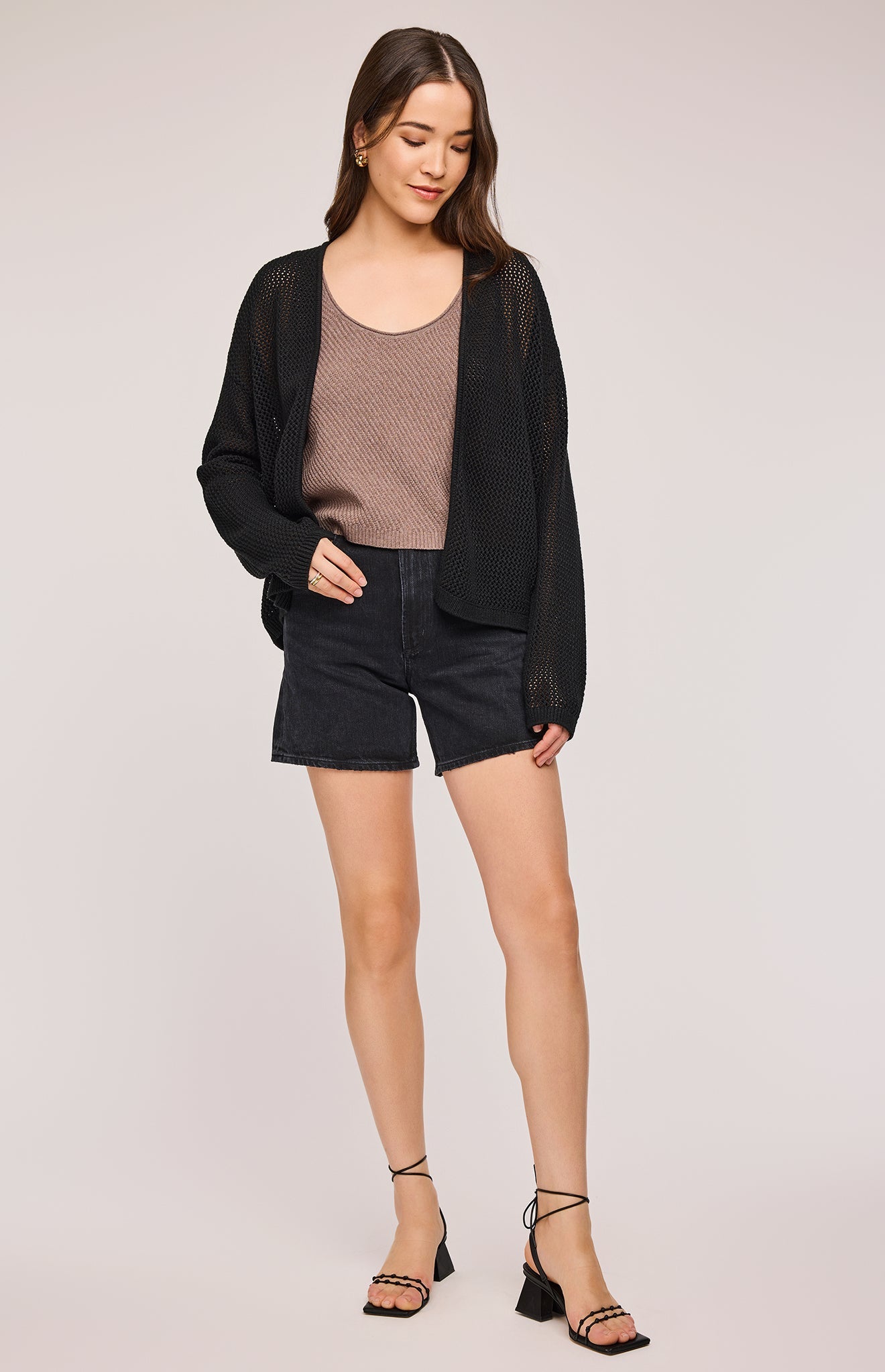 Toledo Open Knit Cardigan|color:Black