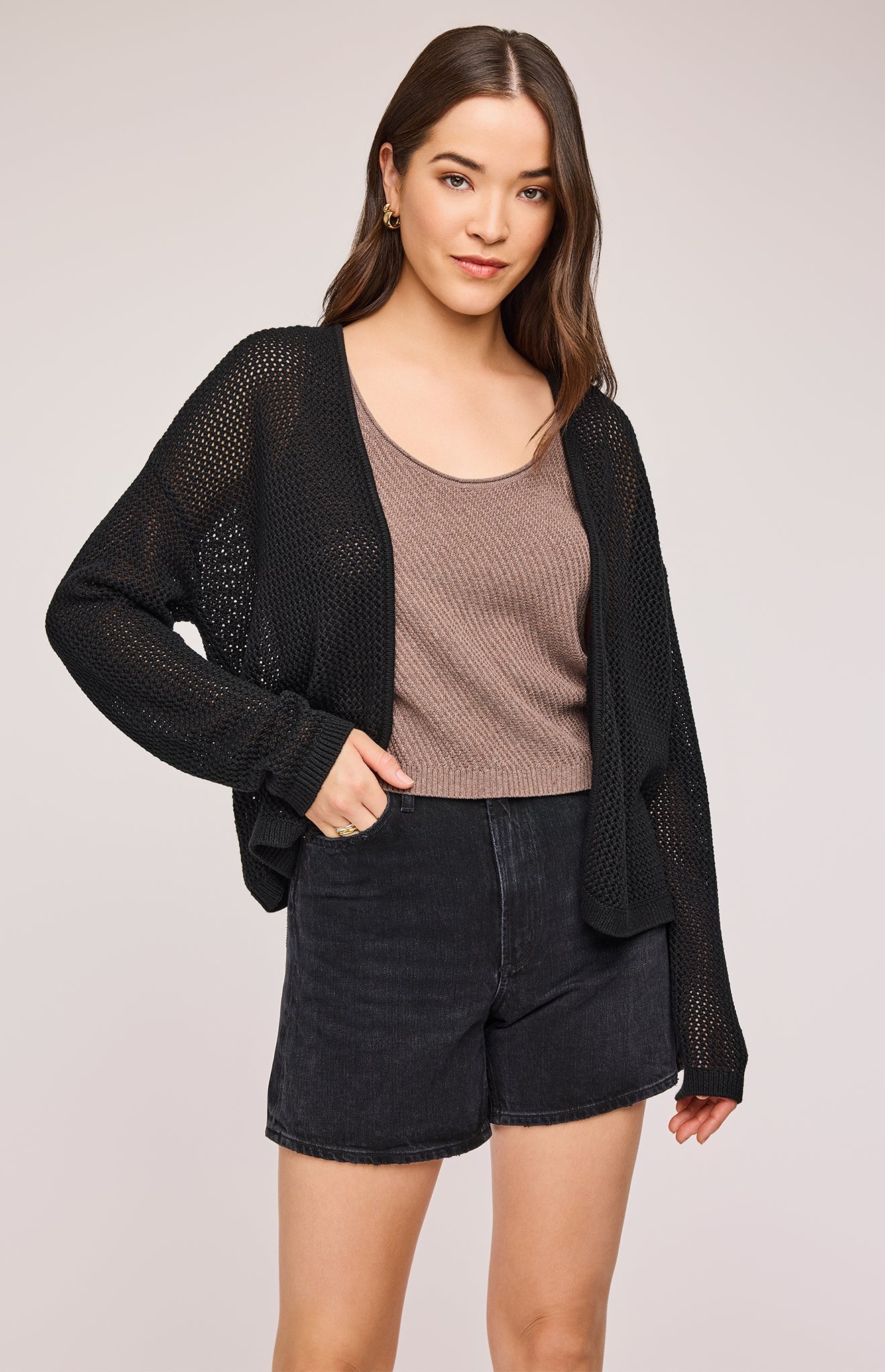 Toledo Open Knit Cardigan|color:Black