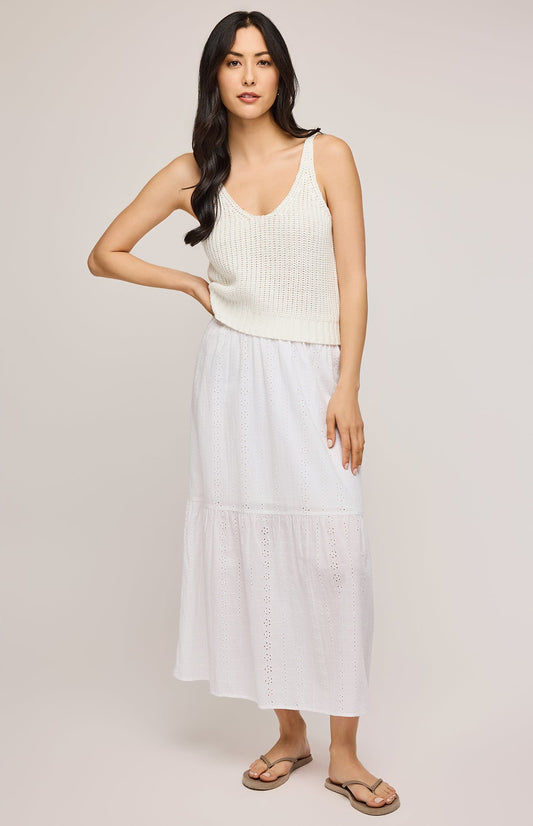 Madrid Eyelet Midi Skirt|color:White
