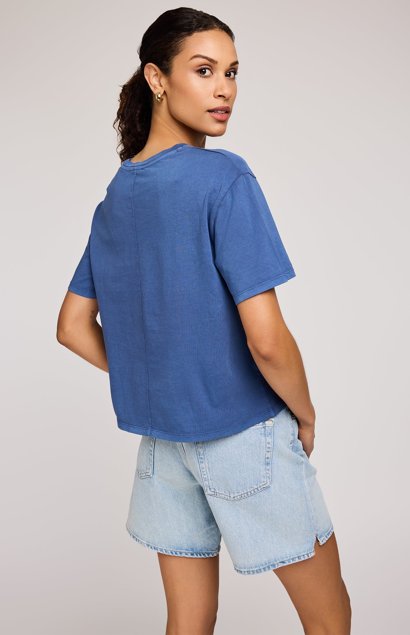 Brigitte Cotton T-Shirt|color:Navy