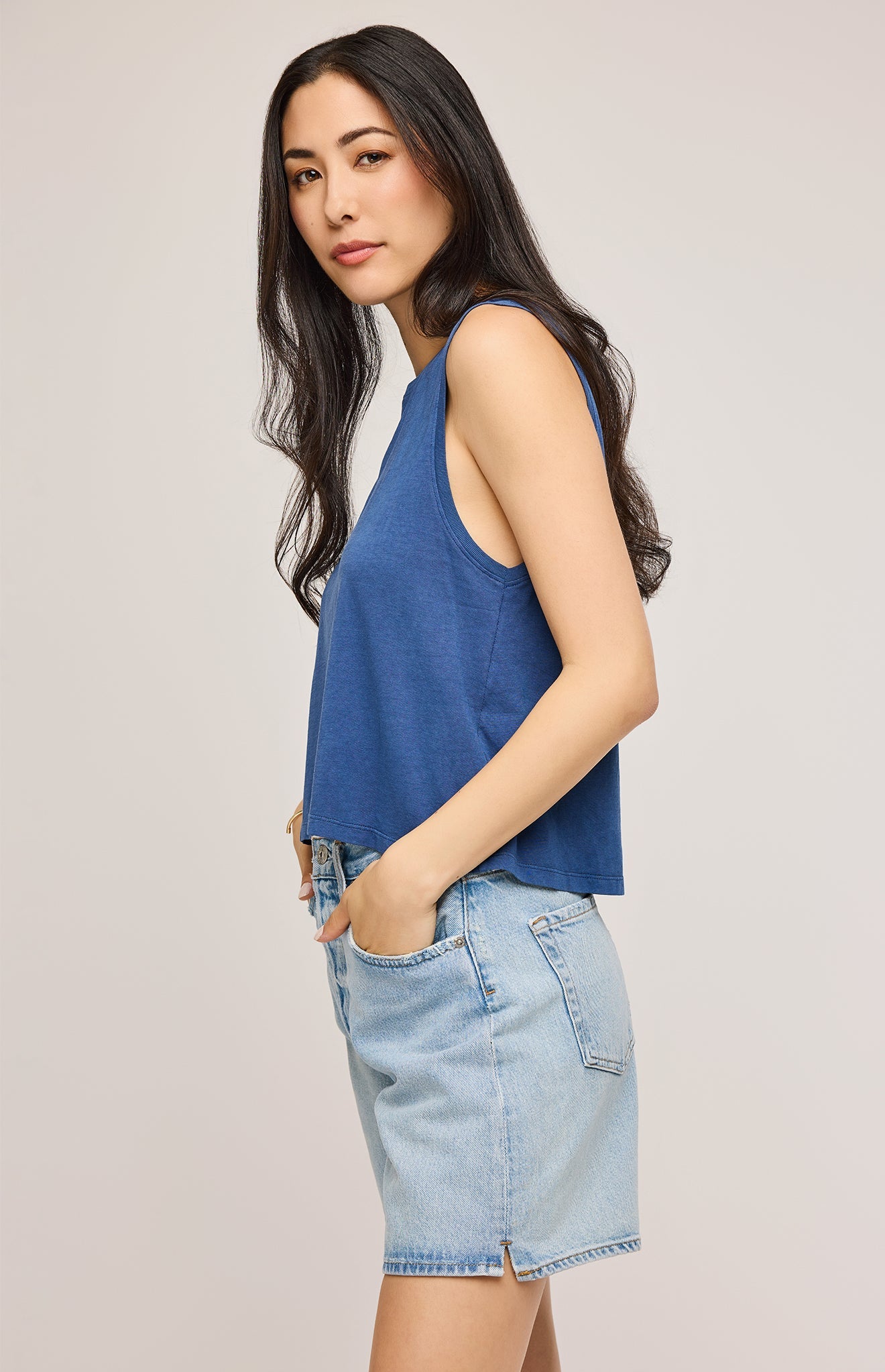 Kate Cotton Tank|color:Navy