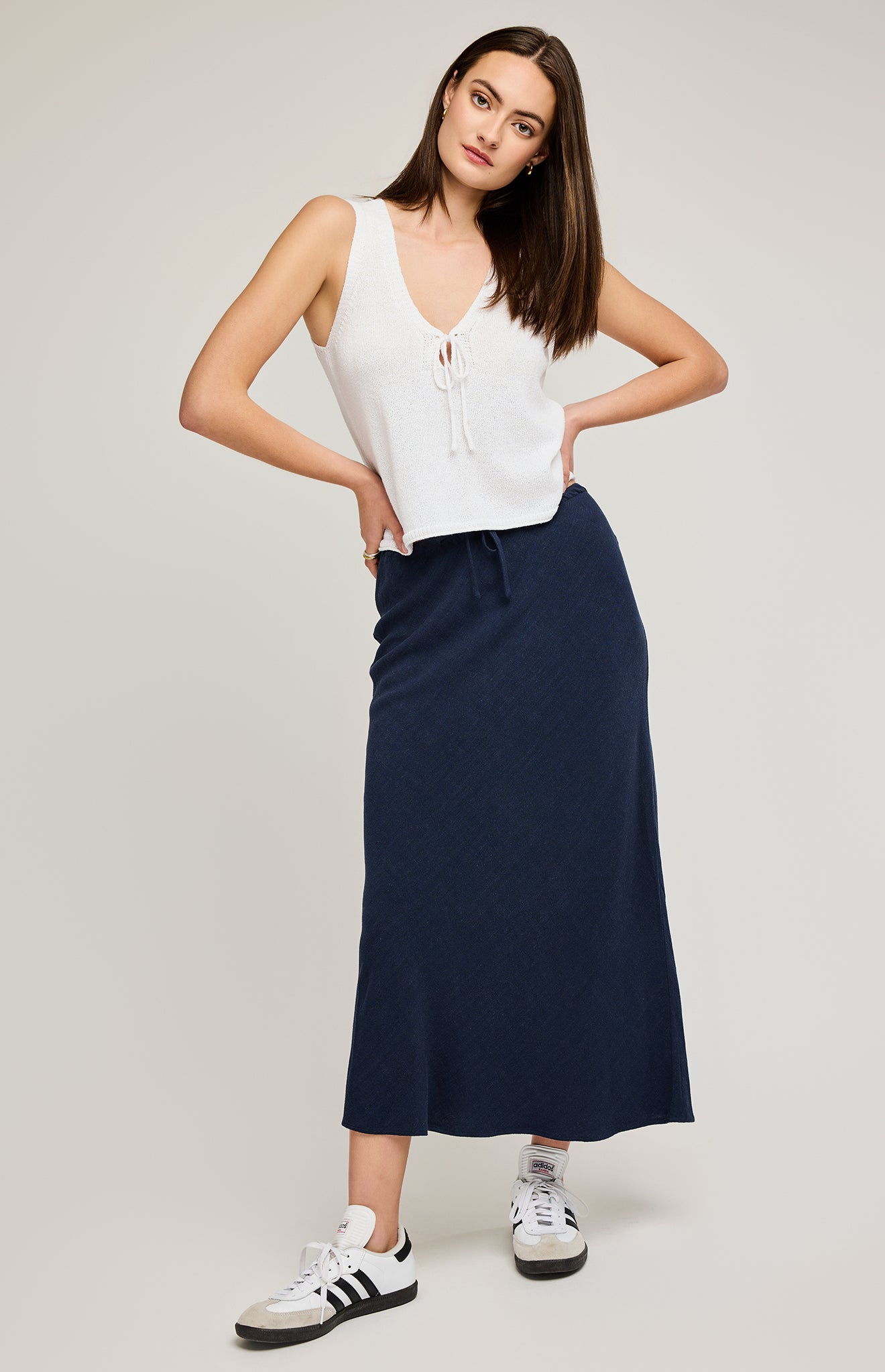 Cassia Linen Skirt|color:Navy