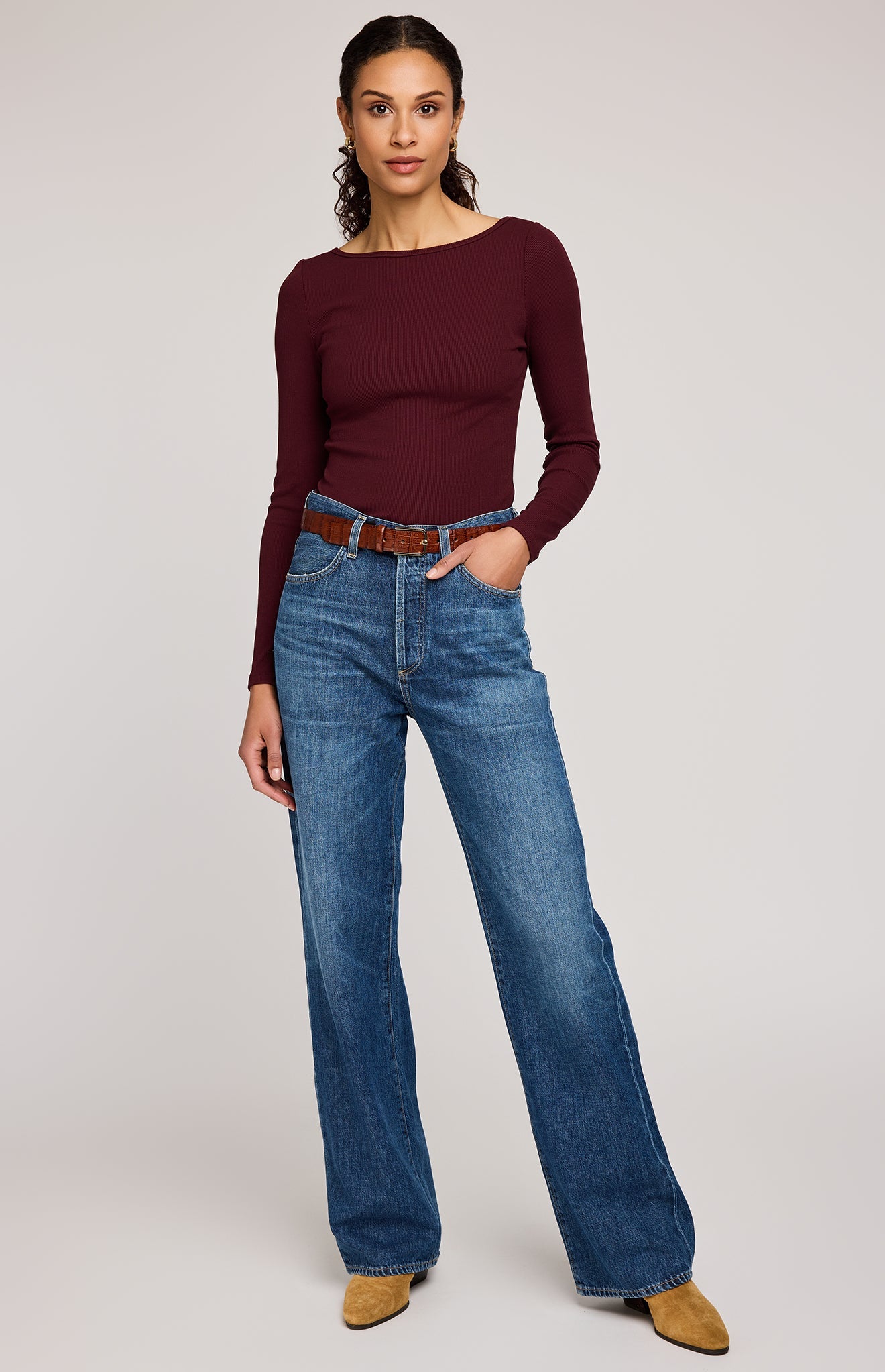 Ingrid Long Sleeve Top|color:Merlot