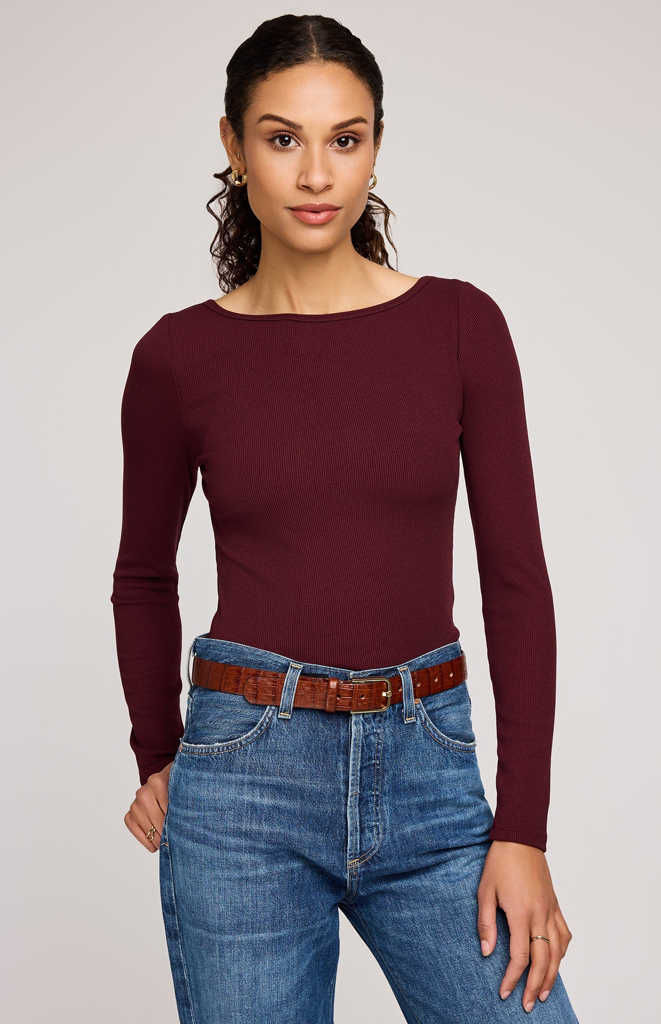 Ingrid Long Sleeve Top|color:Merlot