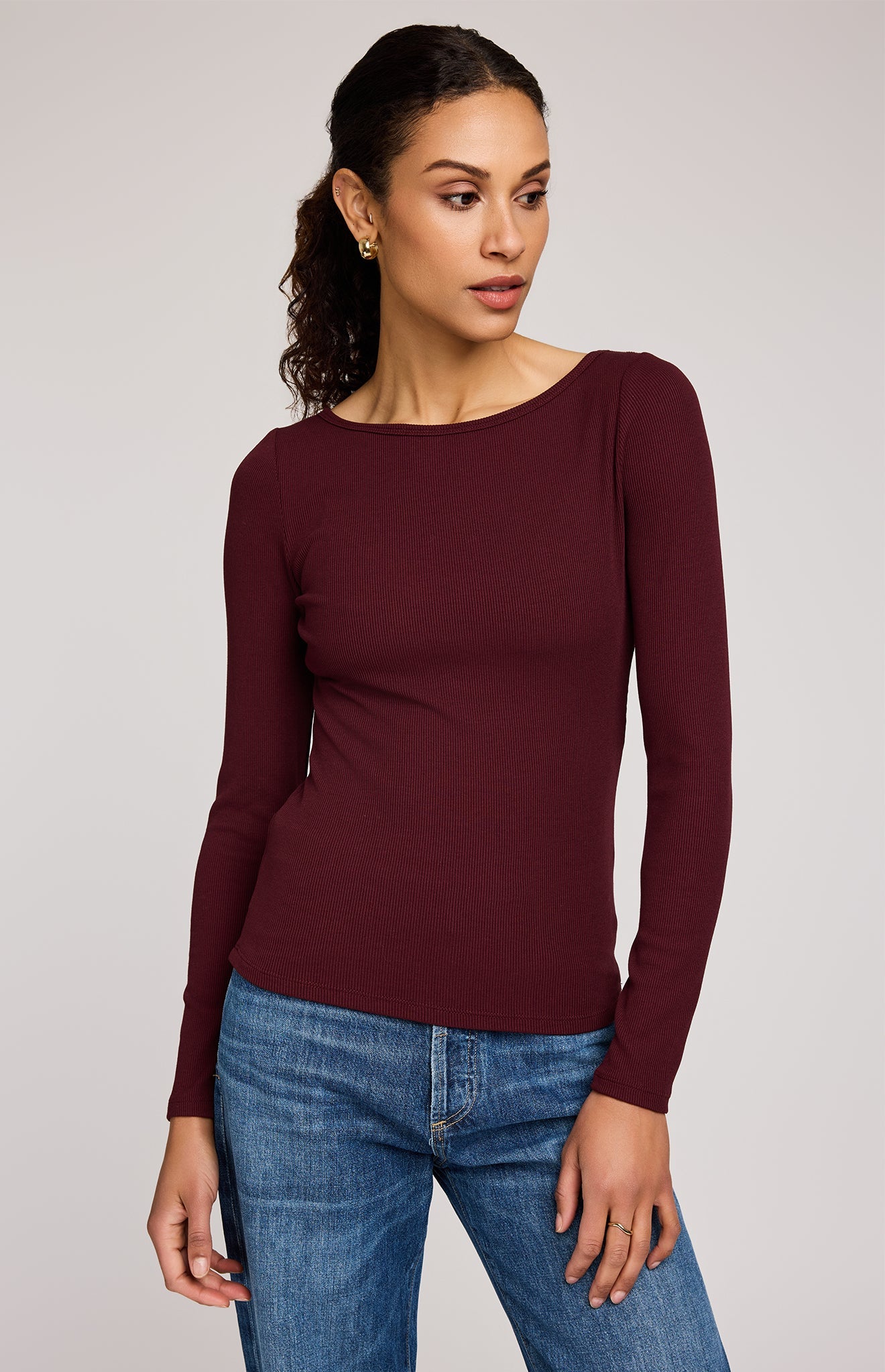 Ingrid Long Sleeve Top|color:Merlot