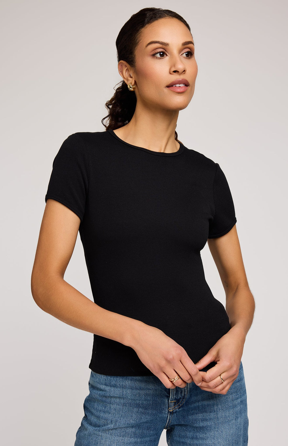 Shania Ribbed T-Shirt|color:Black