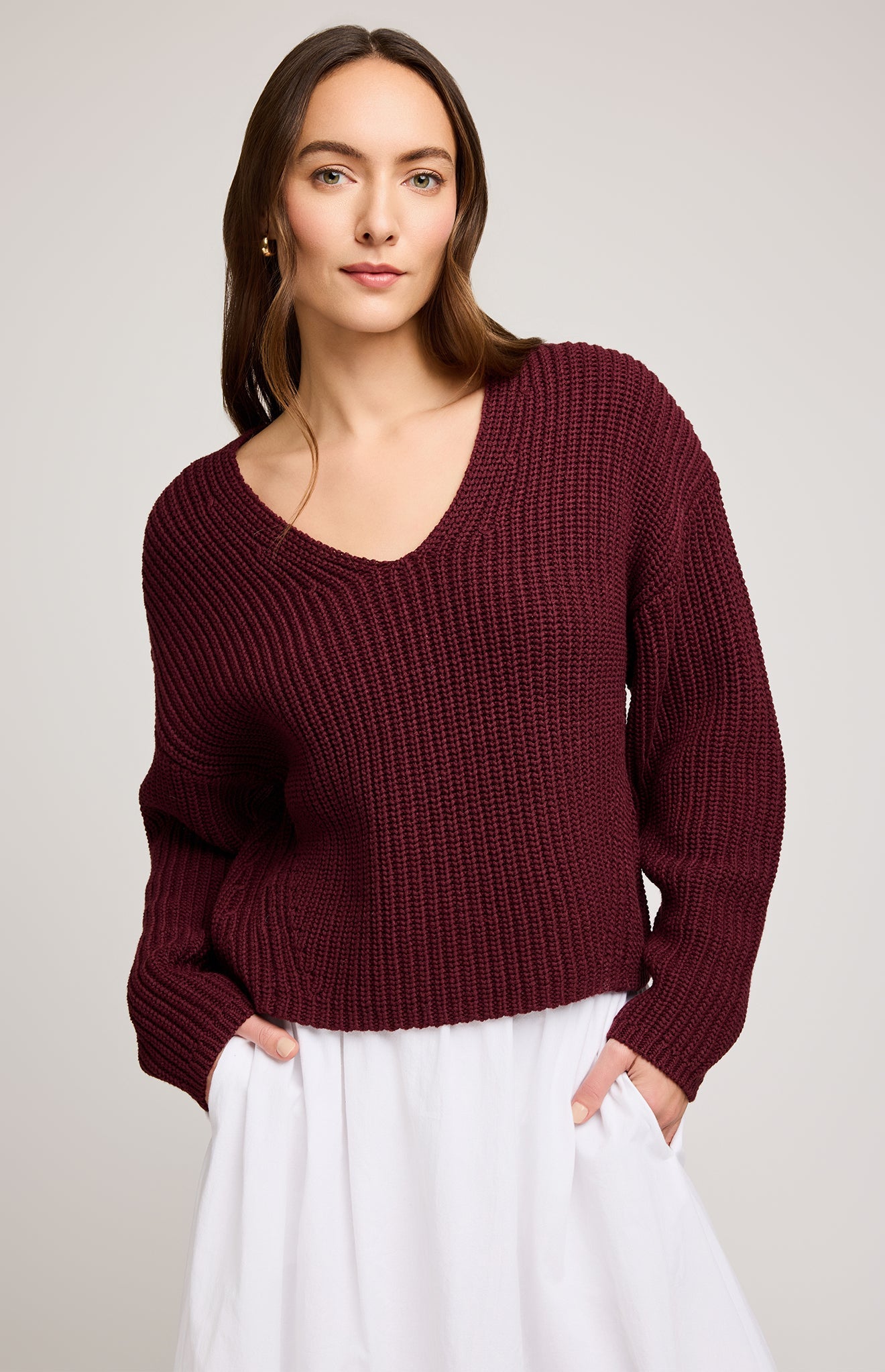 Spencer V-Neck Knit Sweater|color:Merlot