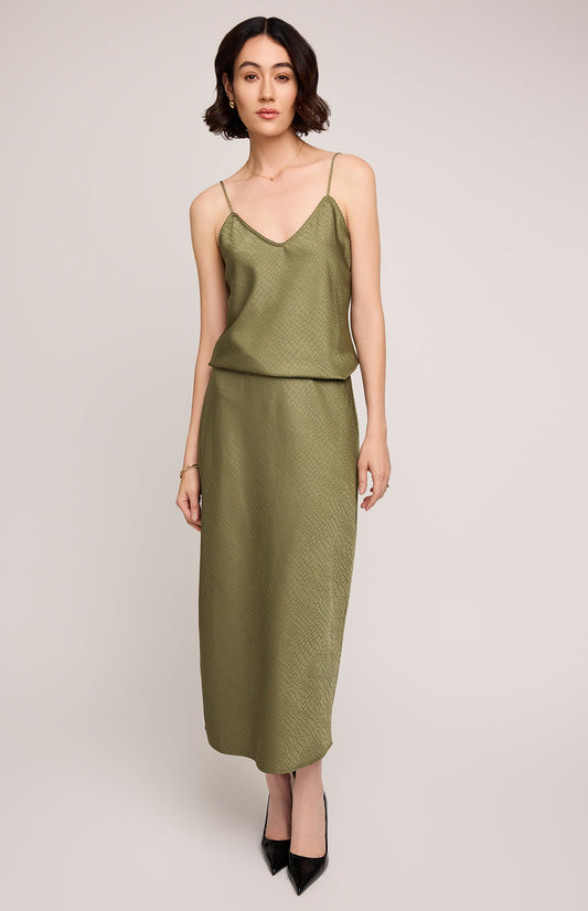 Bonnie Satin Midi Skirt|color:Ivy