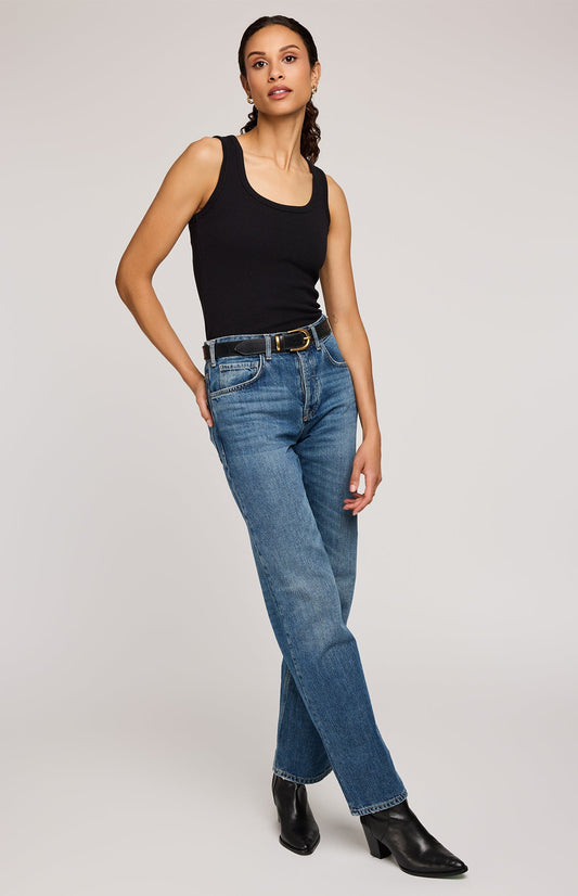 Jolie Ribbed Tank|color:Black