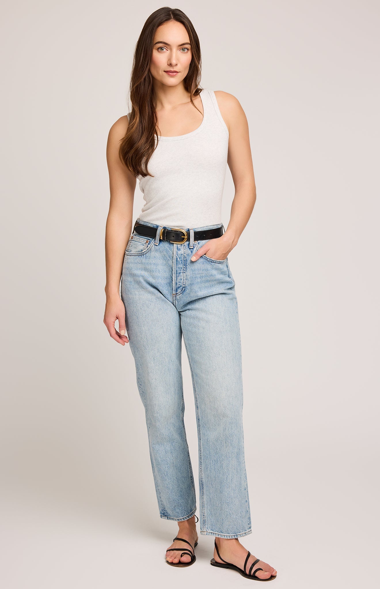 Jolie Ribbed Tank|color:Heather Ash