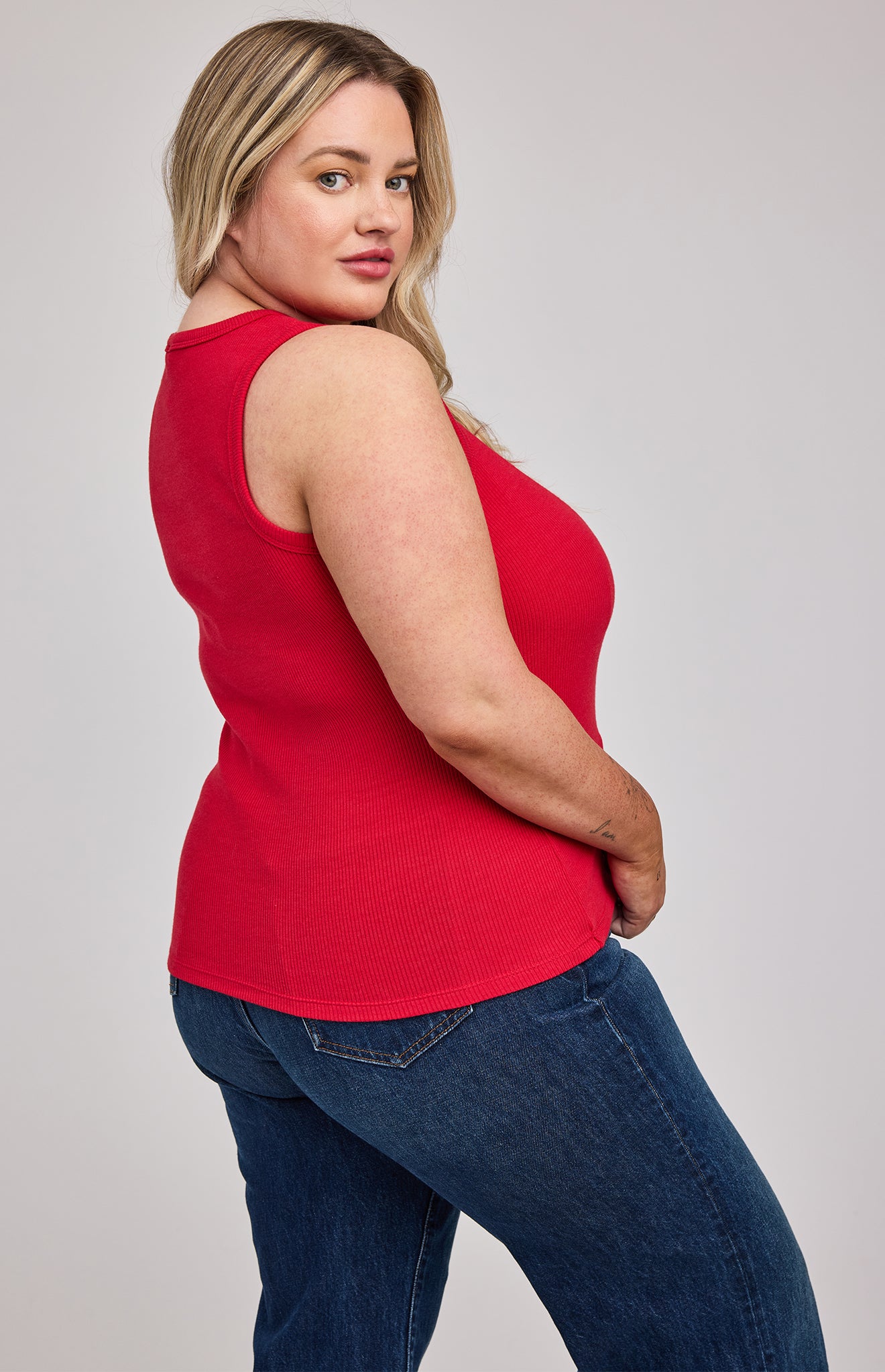 Jolie Ribbed Tank|color:Red