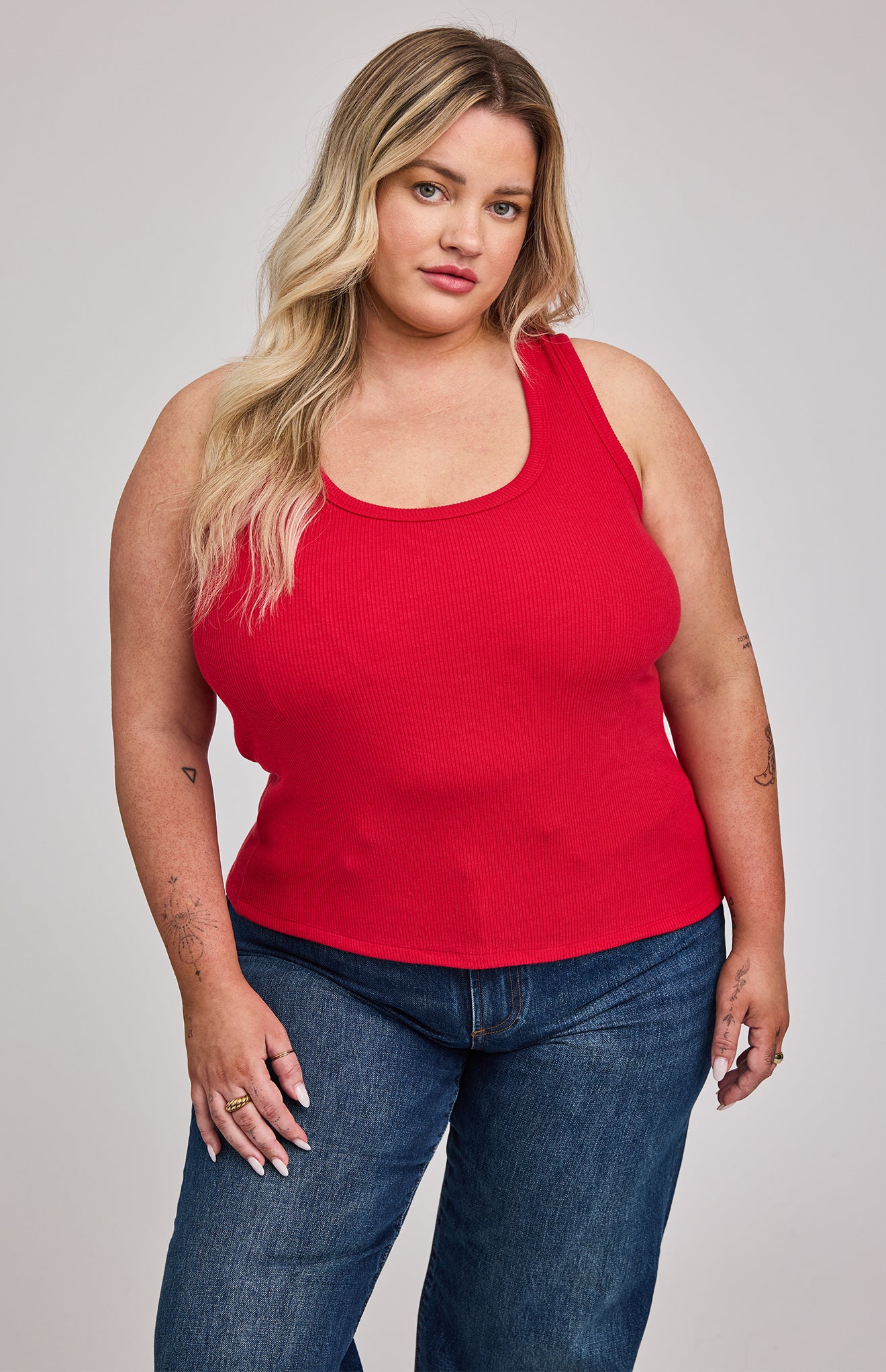 Jolie Ribbed Tank|color:Red