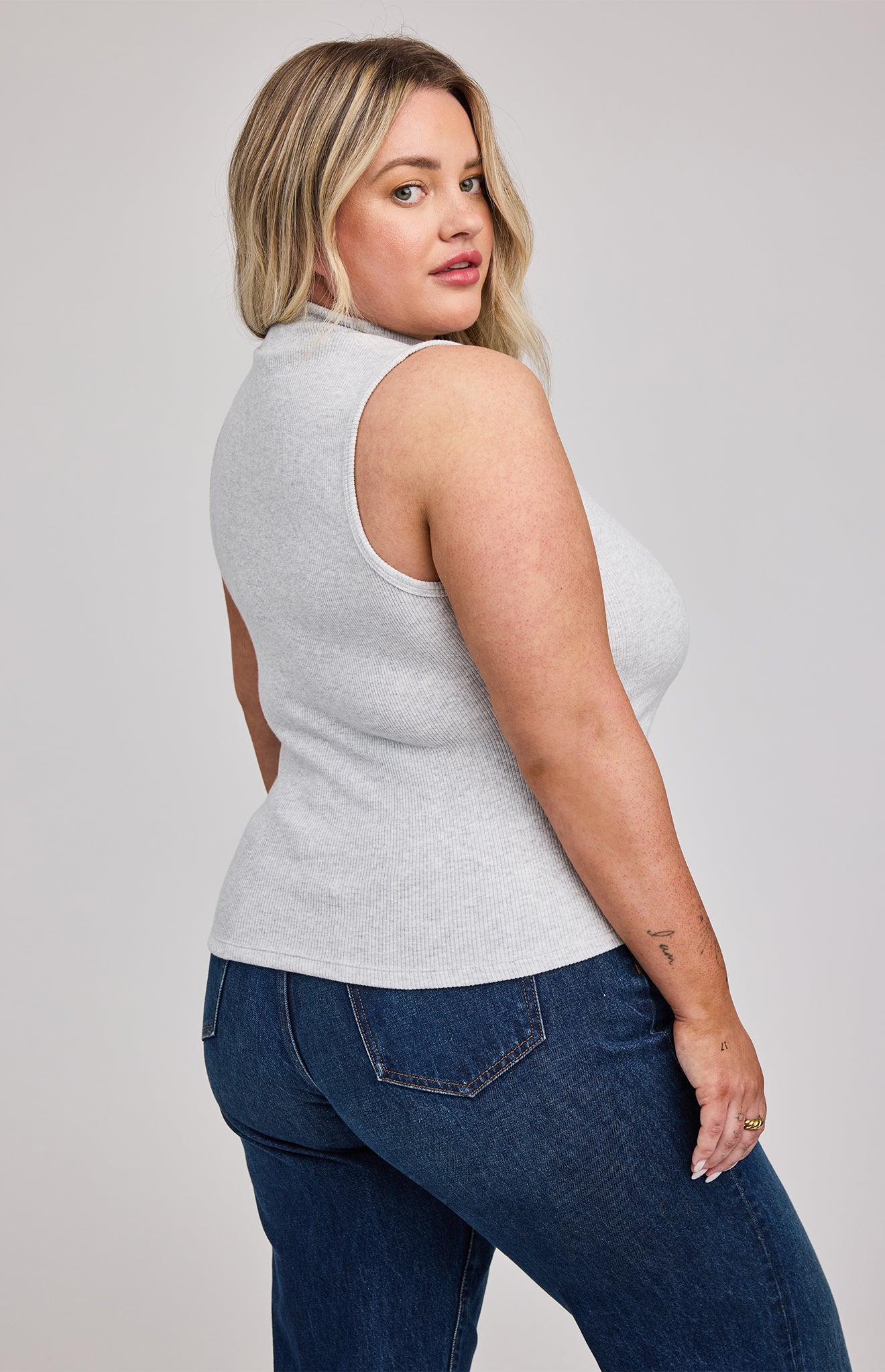 Michelle Ribbed Tank|color:Heather Ash