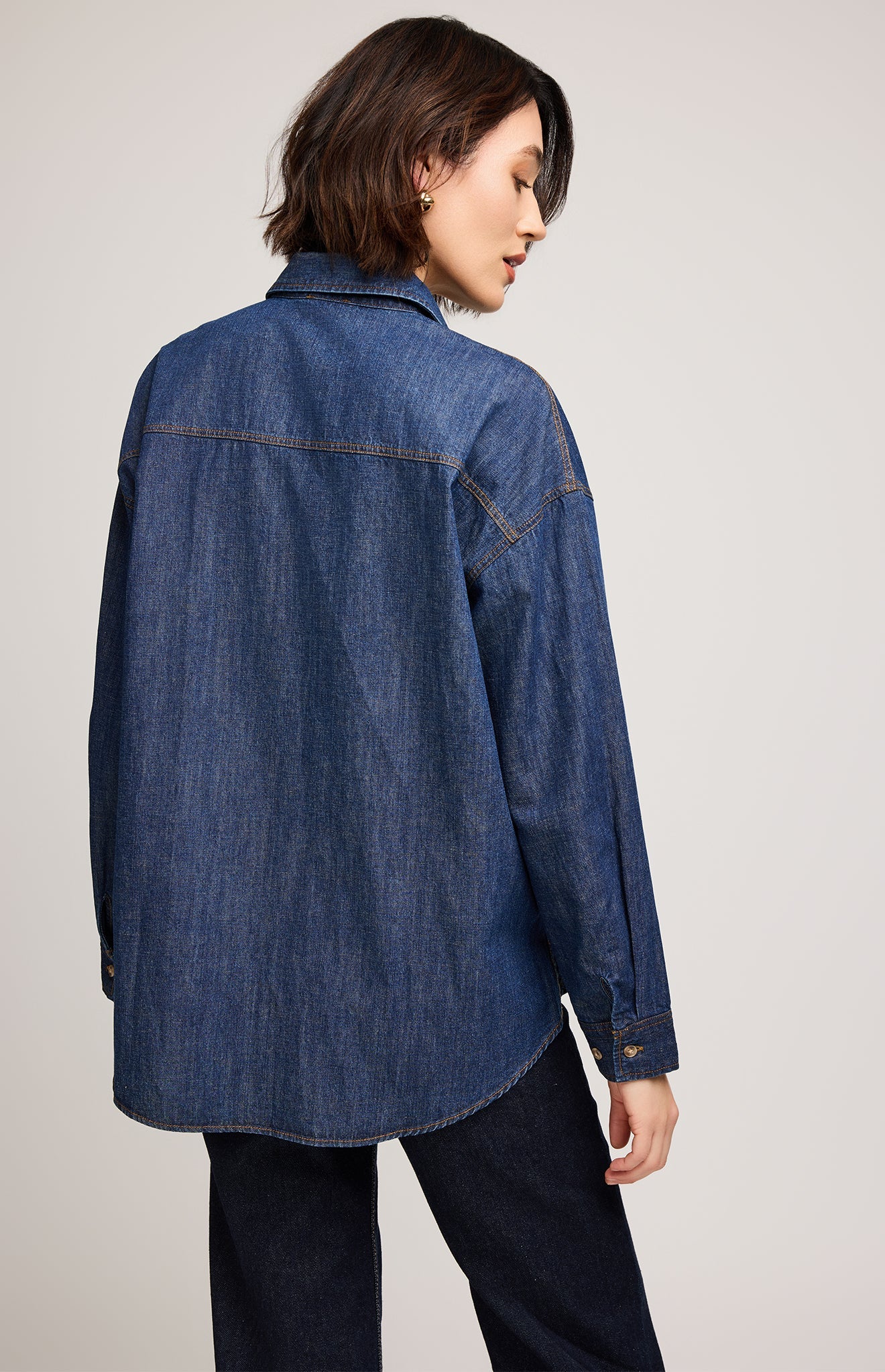 Whitney Denim Button Down Shirt|color:Dark Wash