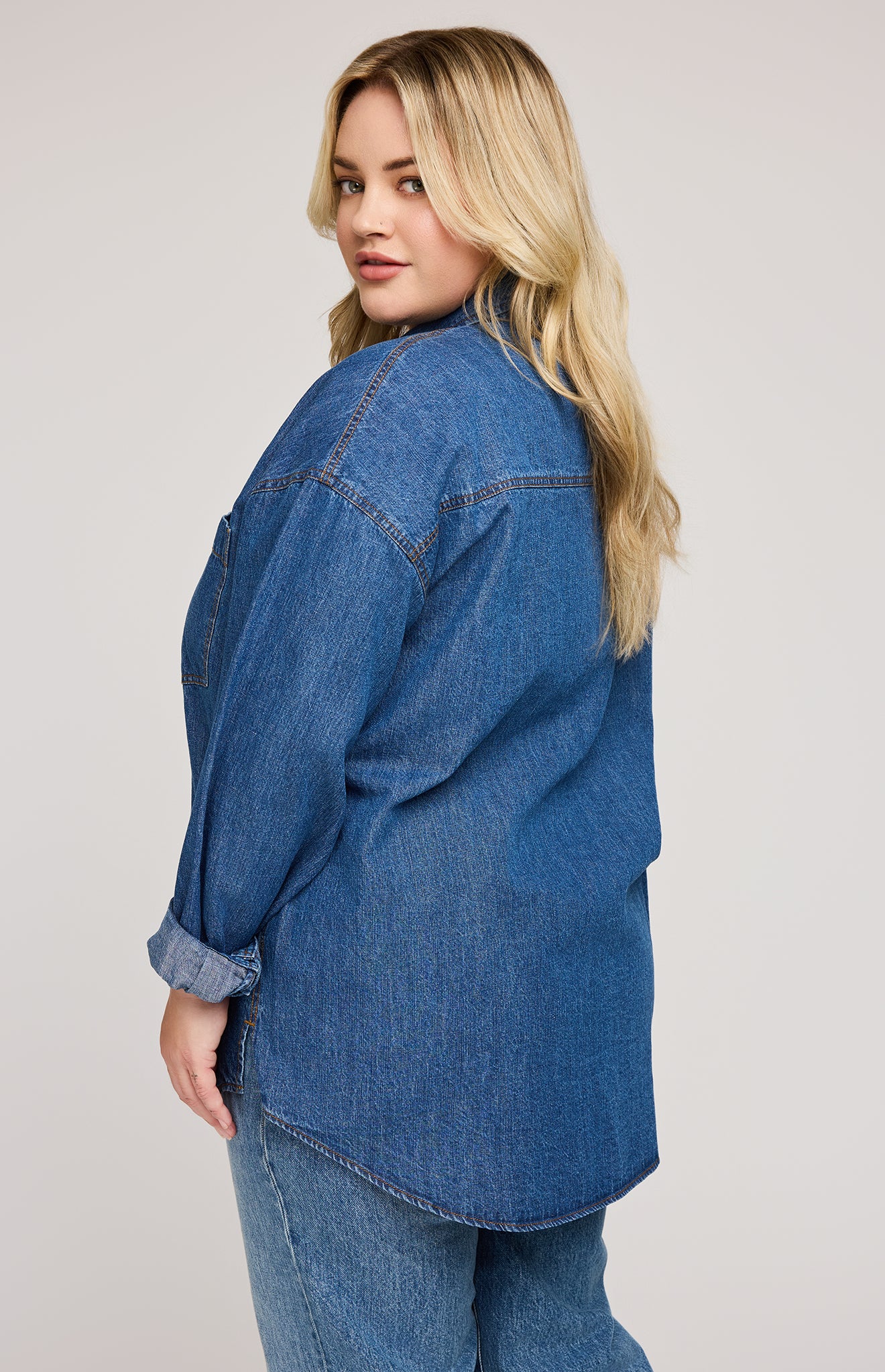 Whitney Denim Button Down Shirt|color:Medium Wash