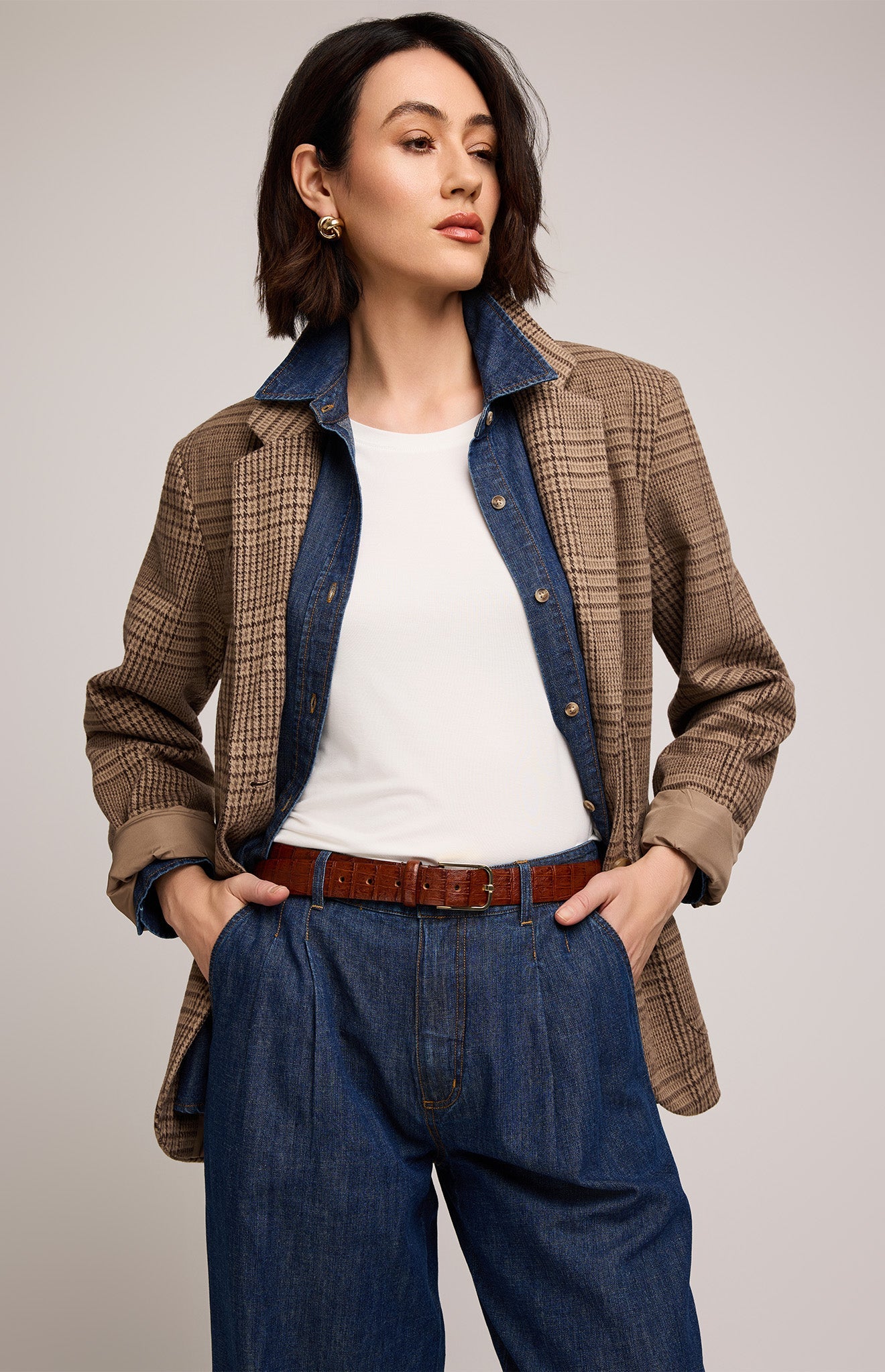 Sapphira Jacket|color:Chocolate Glencheck