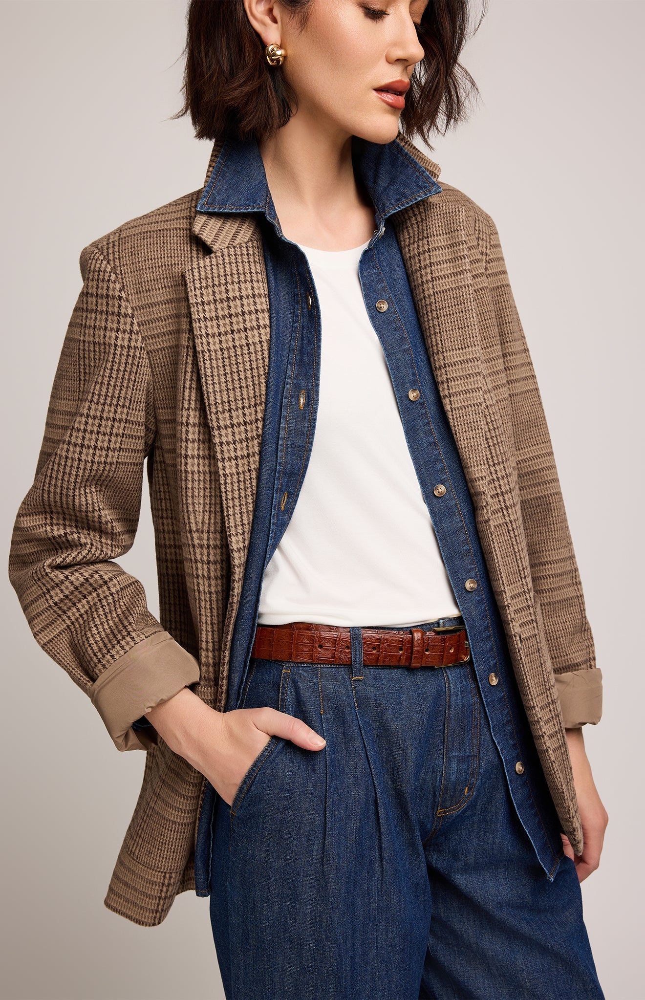 Sapphira Jacket|color:Chocolate Glencheck