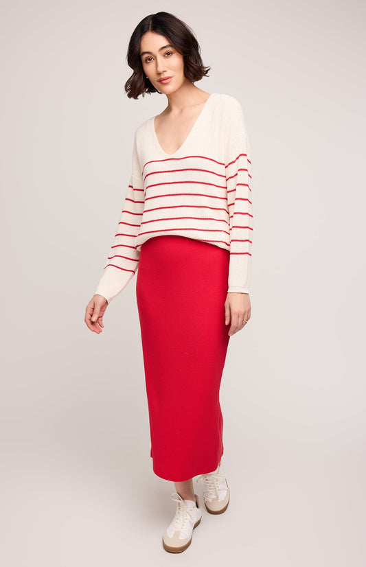 Catalina Ribbed Midi Skirt|color:Red