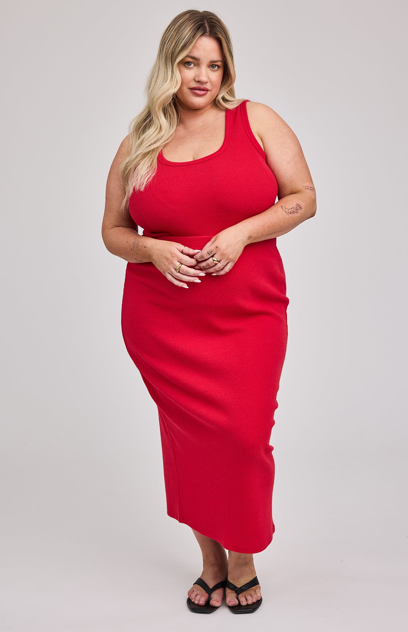 Catalina Ribbed Midi Skirt|color:Red
