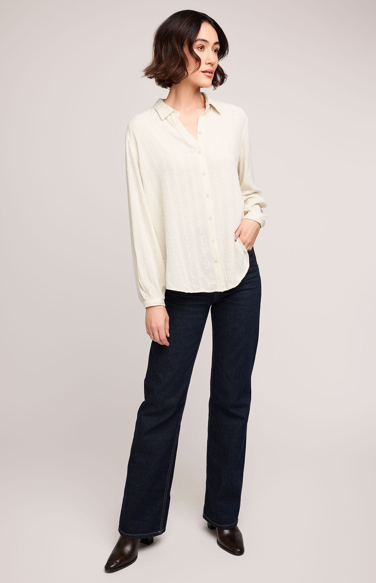 Solana Button Down Shirt|color:Cream