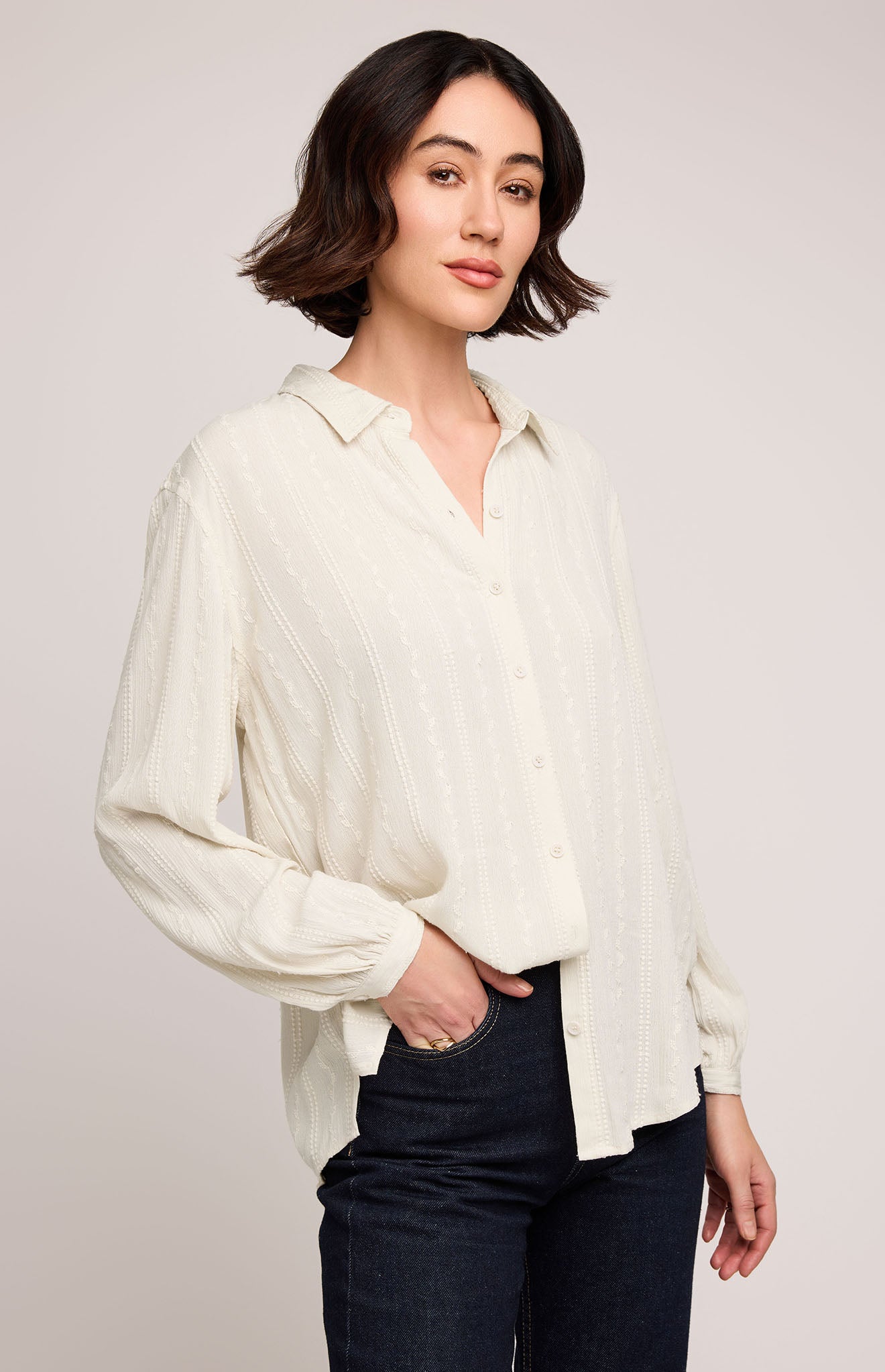 Solana Button Down Shirt|color:Cream