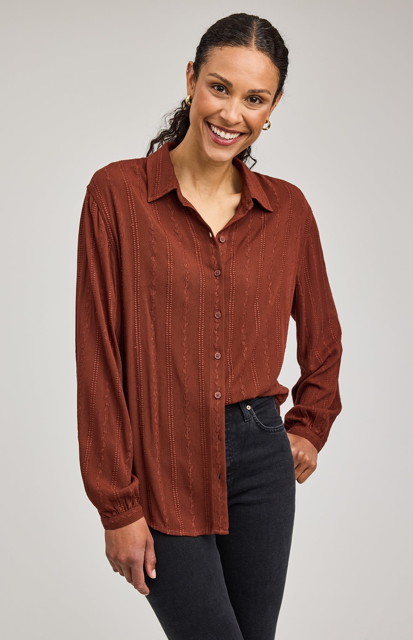 Solana Button Down Shirt|color:Mahogany