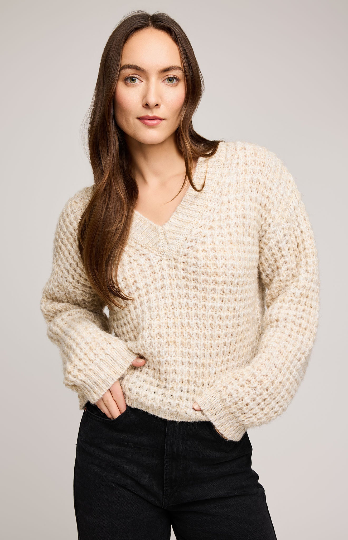 Willow V-Neck Sweater|color:Heather Oat