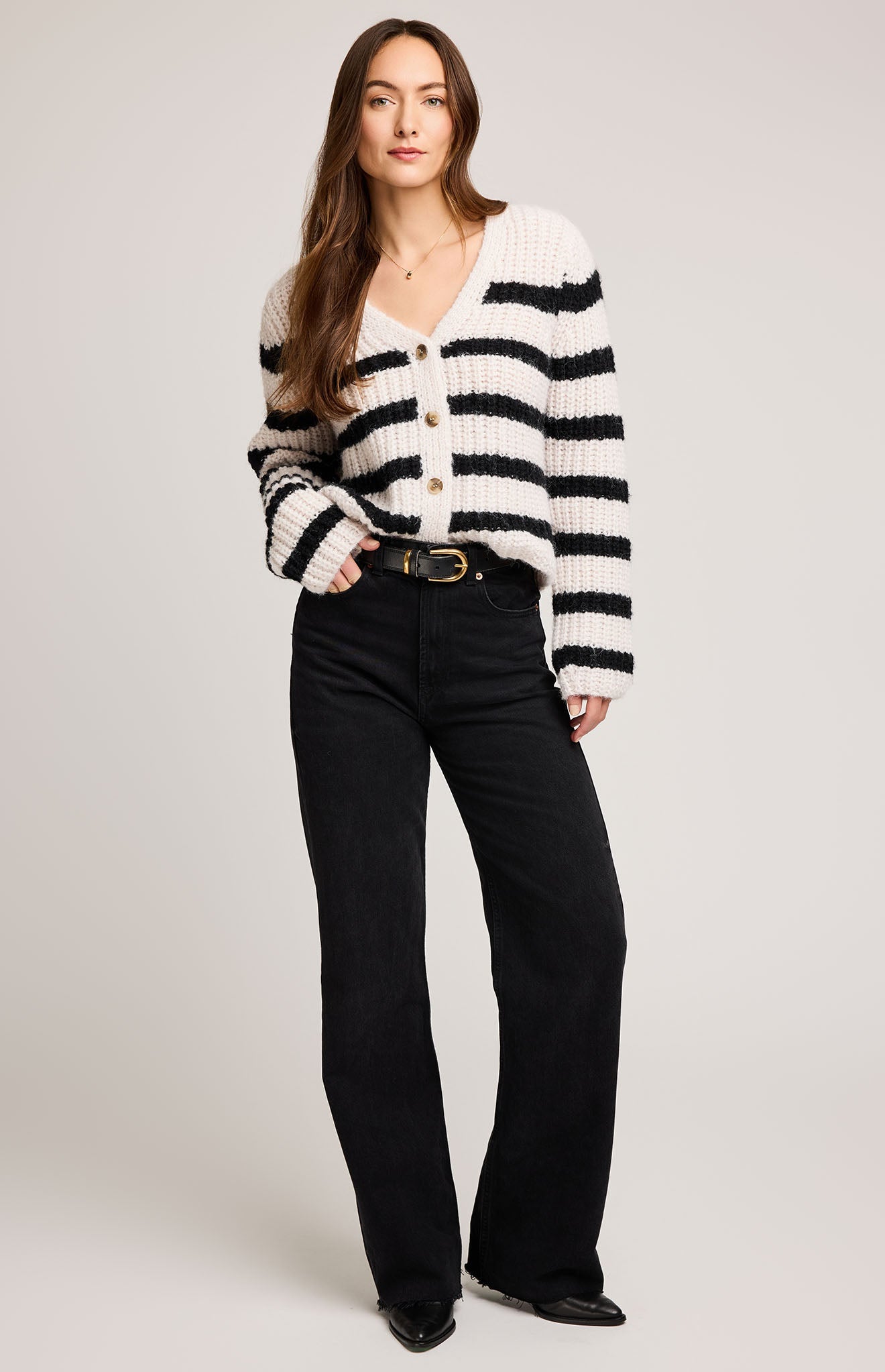 Melanie Cardigan|color:Black Stripe