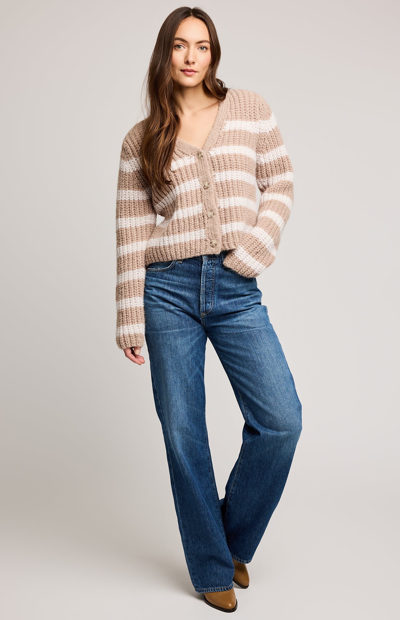 Melanie Cardigan|color:Oat Stripe