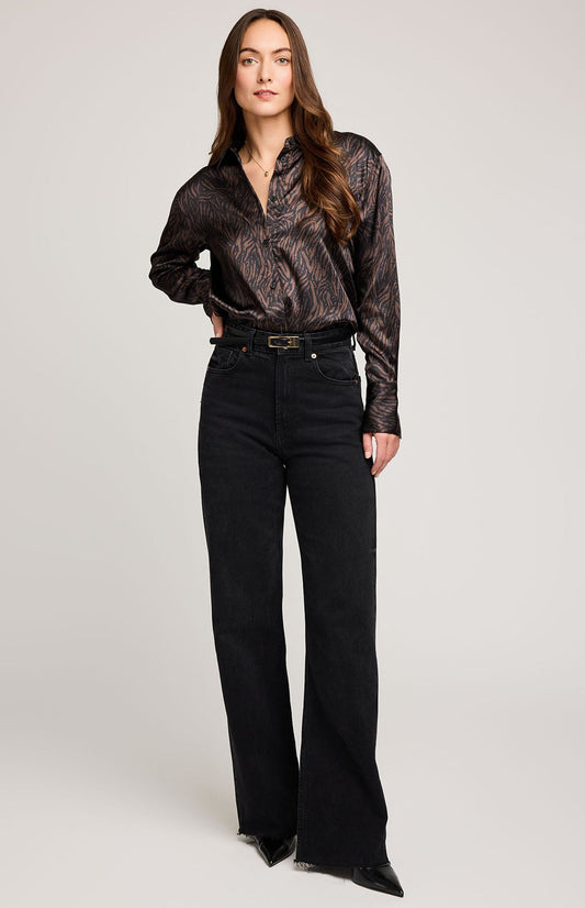 Simone Satin Button Down Shirt|Color:Java Print