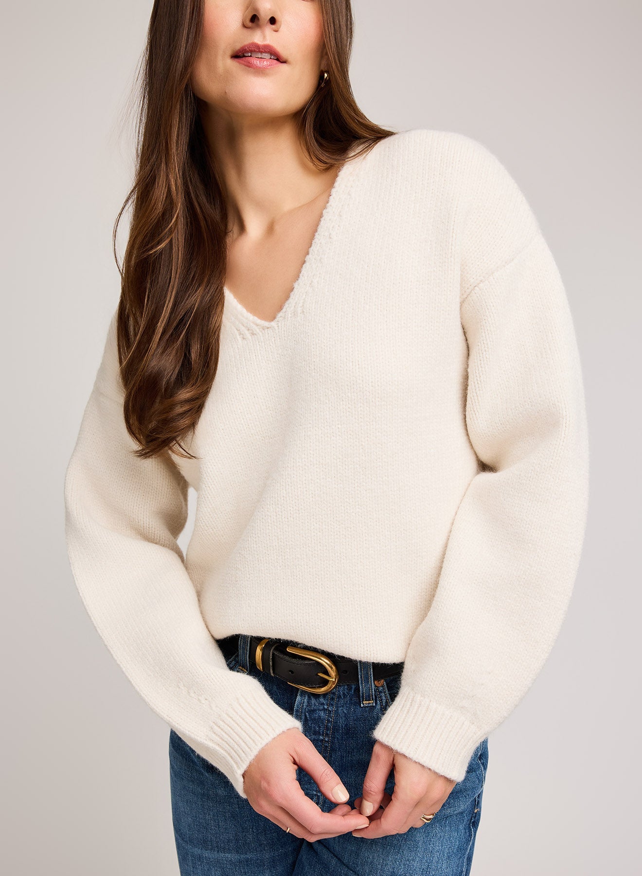 Angelica V-Neck Sweater|Color:Alabaster